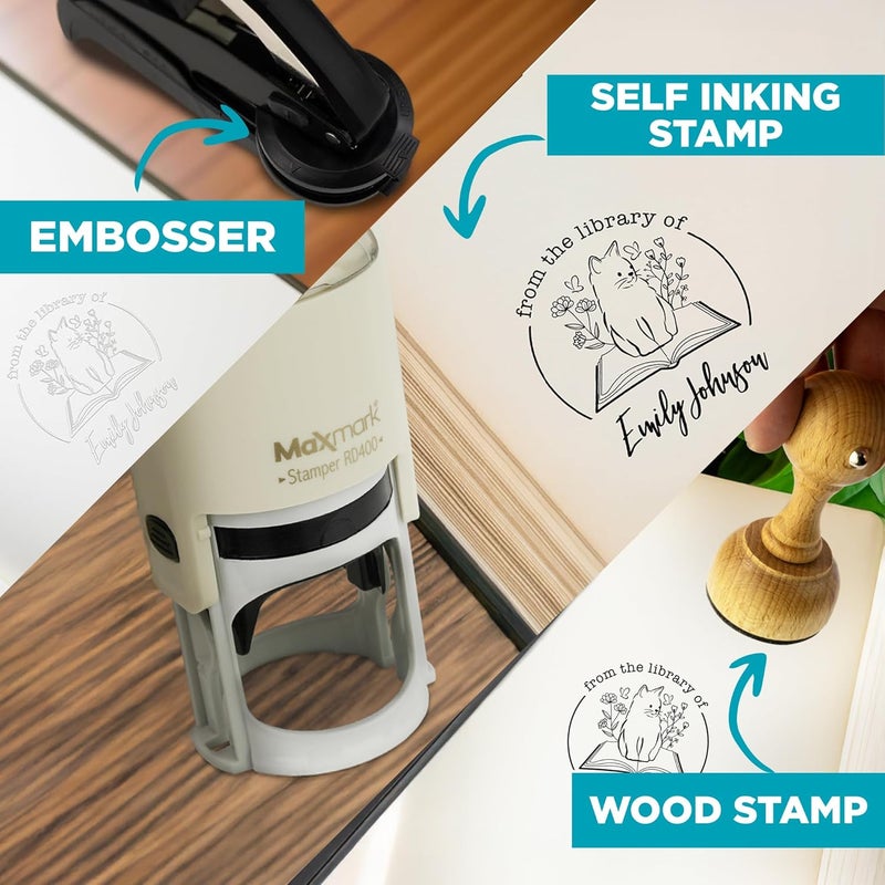 MaxMark Custom Library Embosser - Style 111 - Embosser, Wood Stamp or Self Inking Stamp - Book Embosser Includes 50 Gold Seals - Custom Stamp Seal from The Library of - Image 5